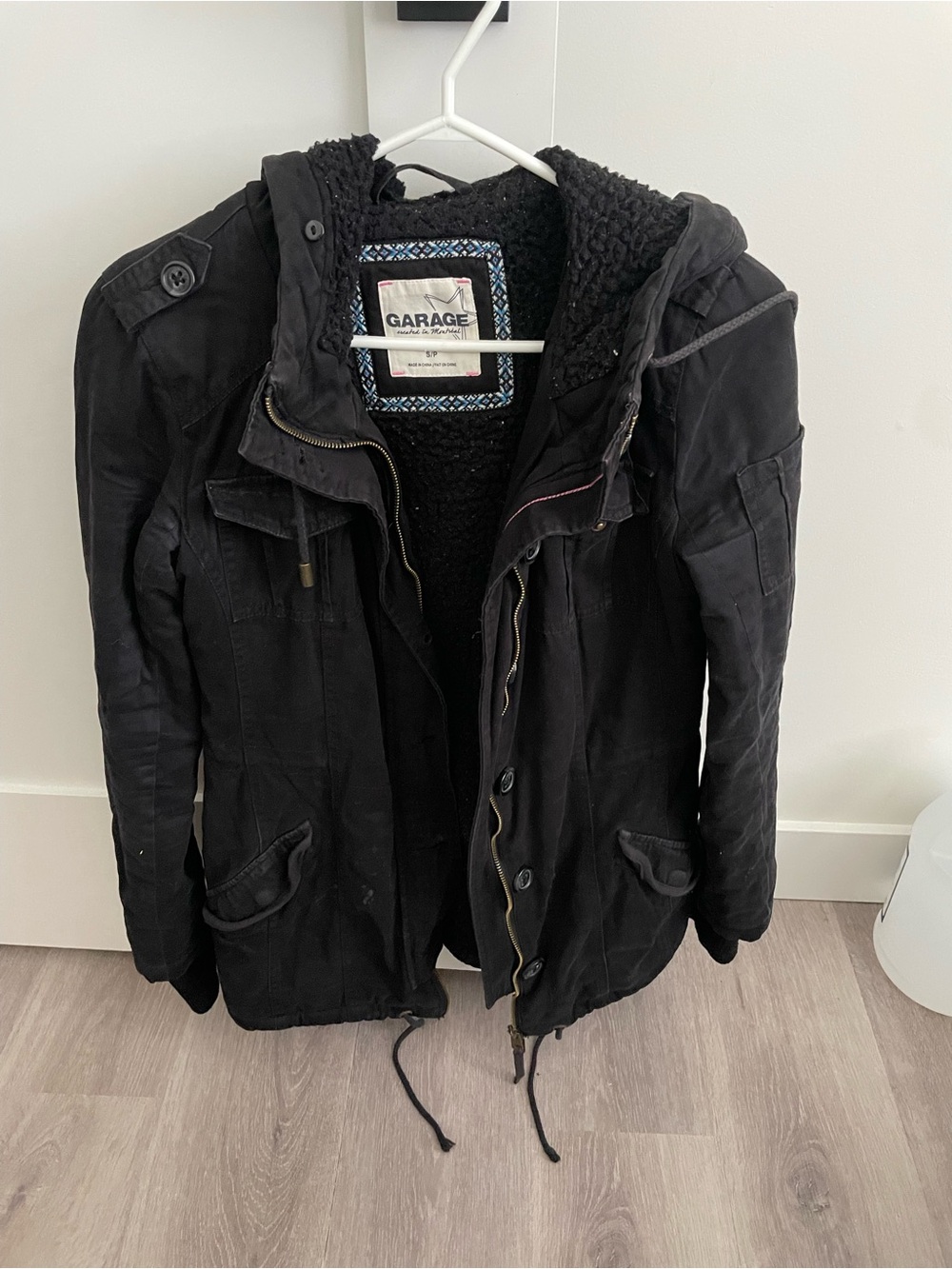 104 Garage Black Sherpa-Lined Military Field Jacket